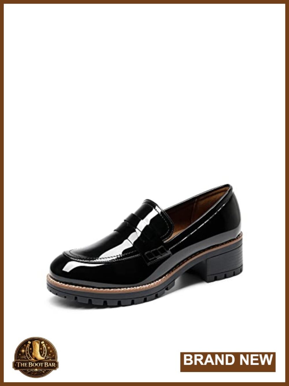Chunky Loafers Slip-On PU Faux Leather Almond Toe Block Heel Work Shoes Women